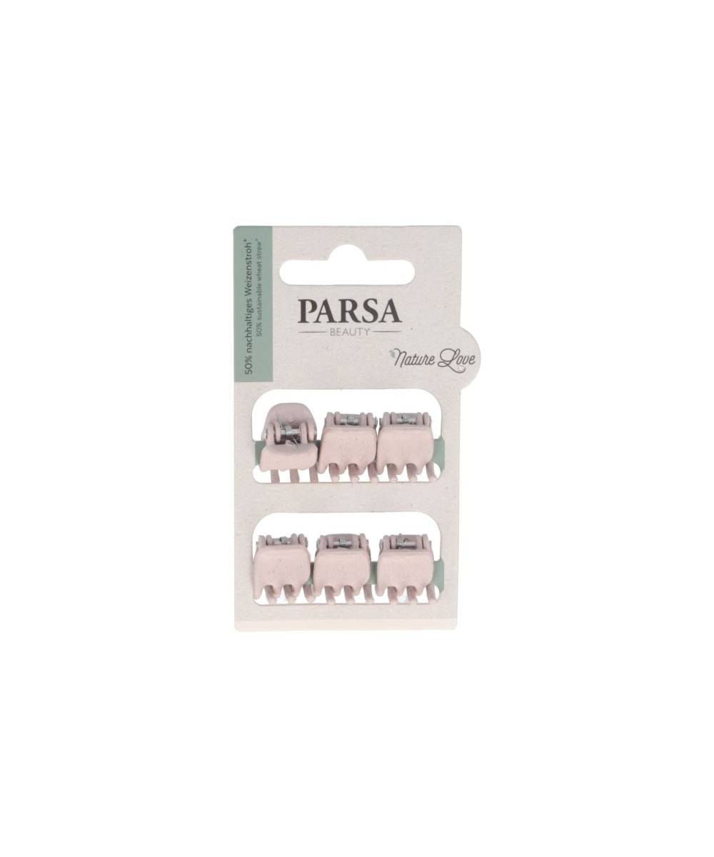 PARSA NATURE LOVE  plaukų žnyplės iš kviečių šiaudų, rožinė sp., 6 vnt.